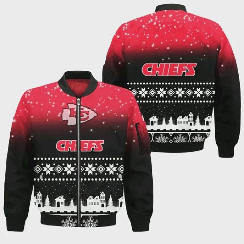 Kansas City Chiefs Xmas Coming To Town Pattern Bomber Jacket- RedBlack