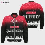 Kansas City Chiefs Xmas Coming To Town Pattern Bomber Jacket- RedBlack