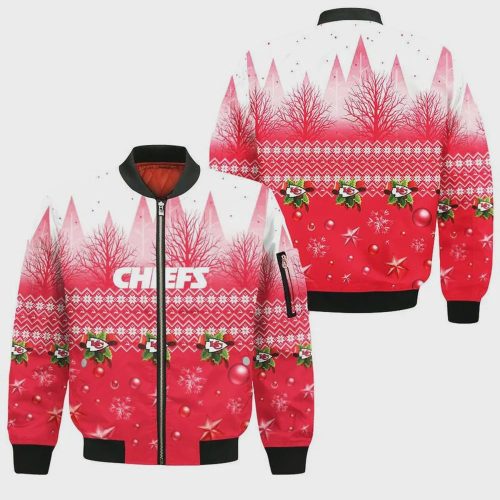 Kansas City Chiefs Xmas Decoration Pattern Bomber Jacket- Red