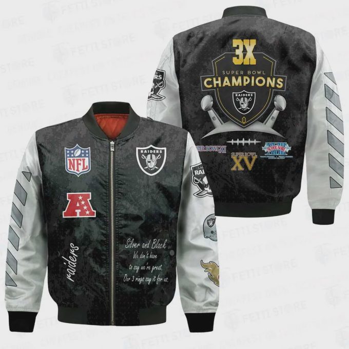 Las Vegas Raiders 3X Champions Design Bomber Jacket V1