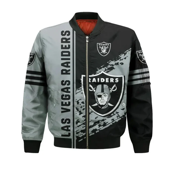 Las Vegas Raiders Bomber Jacket 3D Printed Logo Pattern In Team Colours