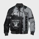 Las Vegas Raiders Heart ECG Line Pattern Bomber Jacket In Black Grey