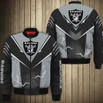 Las Vegas Raiders Lightning Pattern Bomber Jacket – Black Grey