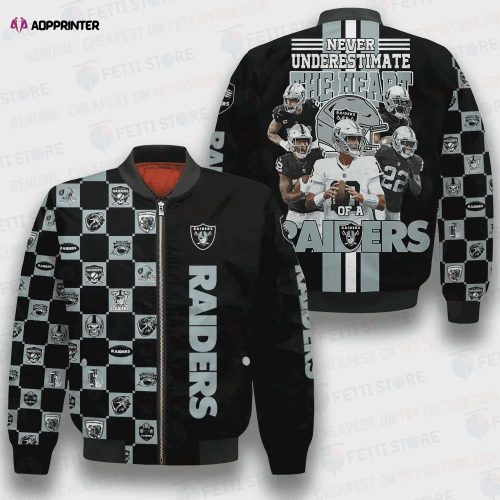 Las Vegas Raiders Heart ECG Line Pattern Bomber Jacket In Black Grey