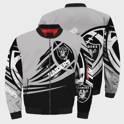 Las Vegas Raiders Ultra-Ball Pattern Bomber Jacket – Black And Grey