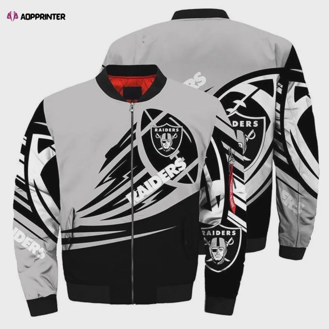 Las Vegas Raiders Ultra-Ball Pattern Bomber Jacket – Black And Grey