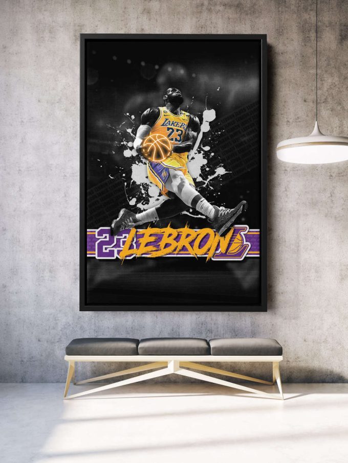 Lebron James Dunk Art Poster Los Angeles Lakers 23 Canvas Unique Design Wall Art Print Hand Made Ready to Hang Custom Design