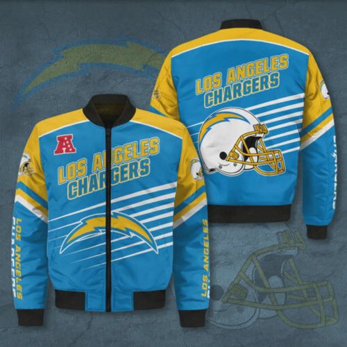 Los Angeles Chargers 3D Logo Pattern Bomber Jacket – Blue And Yellow