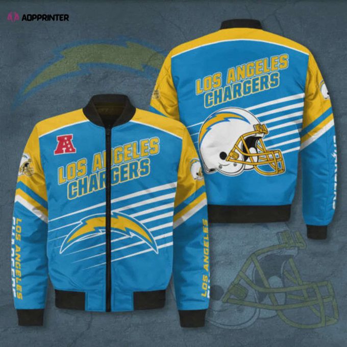 Los Angeles Chargers 3D Logo Pattern Bomber Jacket – Blue And Yellow