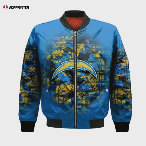 Los Angeles Chargers Camo Pattern Bomber Jacket – Black And Gray