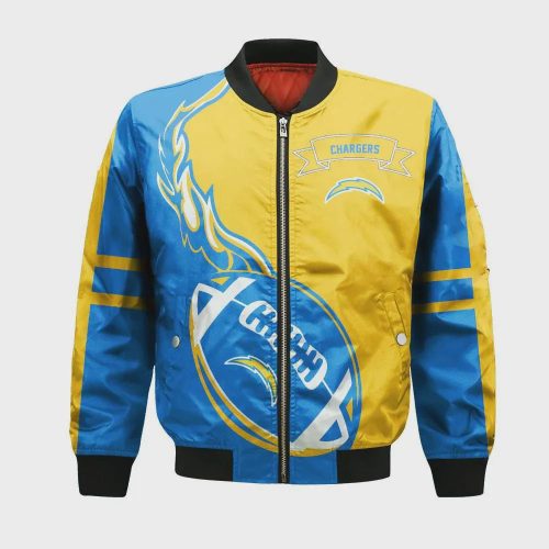 Los Angeles Chargers Bomber Jacket 3D Printed Flame Ball Pattern