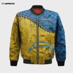 Los Angeles Chargers Bomber Jacket 3D Printed Grunge Polynesian Tattoo