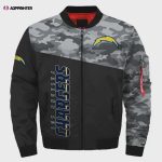 Los Angeles Chargers Camo Pattern Bomber Jacket – Black And Gray