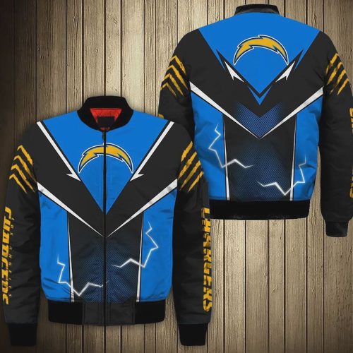 Los Angeles Chargers Lightning Pattern Bomber Jacket – Blue Black