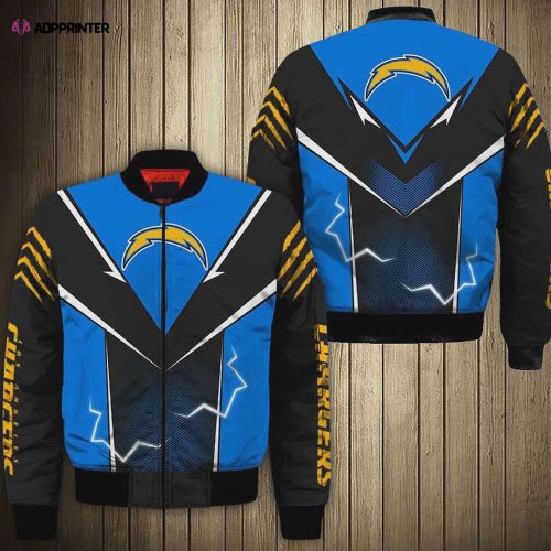 Los Angeles Chargers Players Running Pattern Bomber Jacket – Yellow And Blue