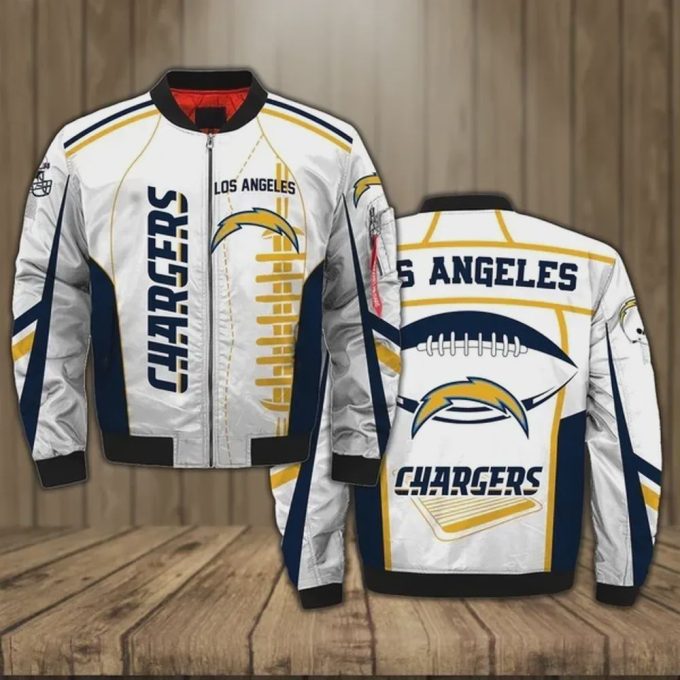 Los Angeles Chargers Logo Pattern Bomber Jacket – White