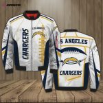 Los Angeles Chargers Logo Pattern Bomber Jacket – White