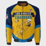 Los Angeles Chargers Player Running Pattern Bomber Jacket – Blue And Yellow