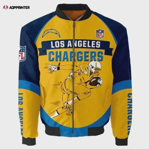 Los Angeles Chargers Player Running Pattern Bomber Jacket – Blue And Yellow