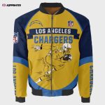 Los Angeles Chargers Players Running Pattern Bomber Jacket – Yellow And Blue