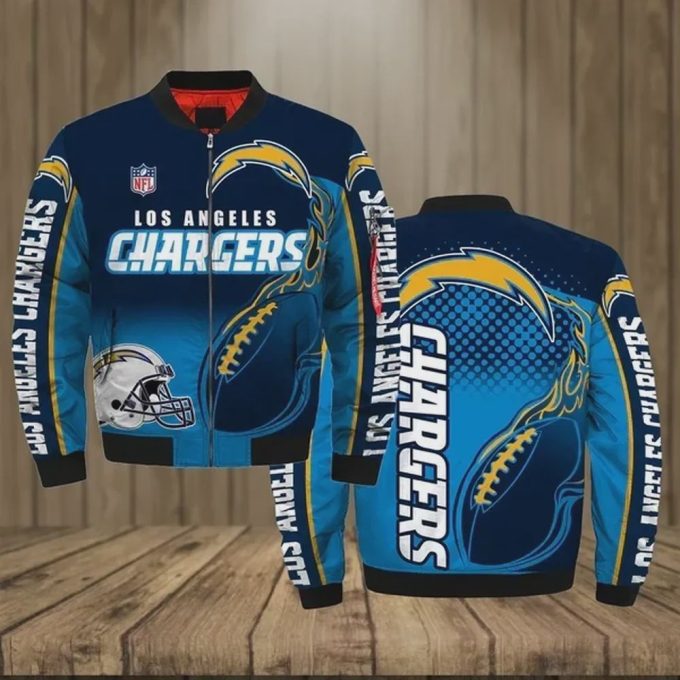 Los Angeles Chargers Team Logo Pattern Bomber Jacket – Blue