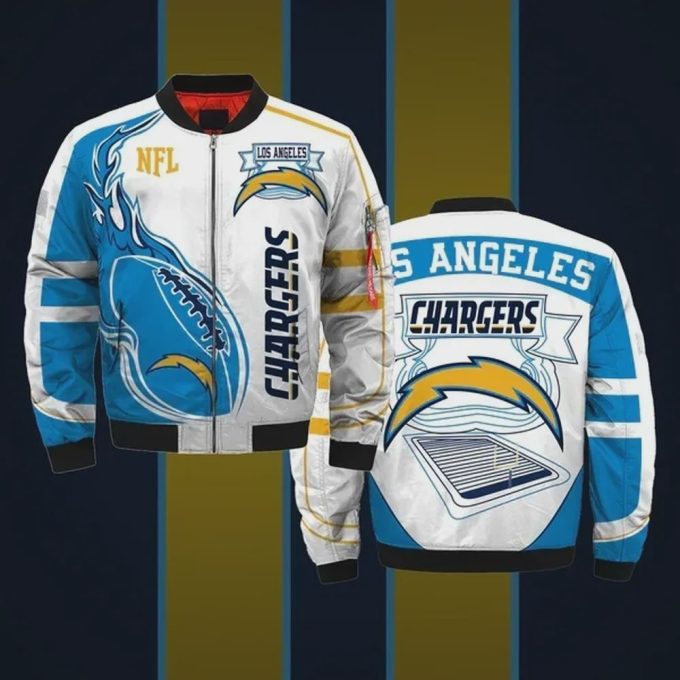 Los Angeles Chargers Team Logo Pattern Bomber Jacket – Blue And White