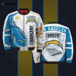 Los Angeles Chargers Team Logo Pattern Bomber Jacket – Blue And White