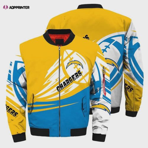 Los Angeles Chargers Lightning Pattern Bomber Jacket – Blue Black