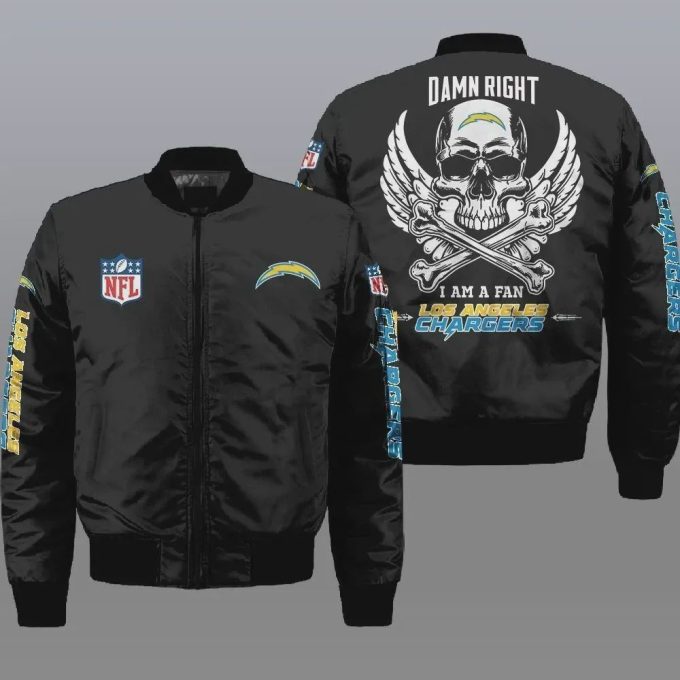 Los Angeles Chargers Wings Skull Bomber Jacket – Black