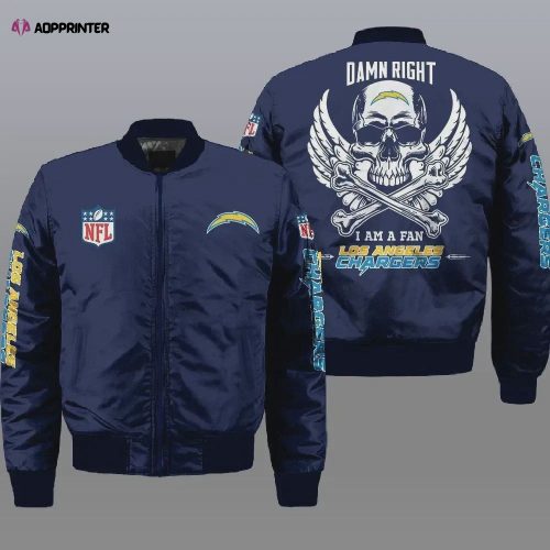 Los Angeles Chargers Logo Pattern Bomber Jacket – White