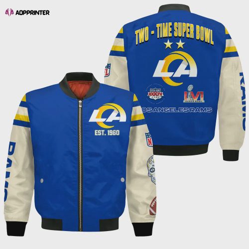 Los Angeles Rams 3D Logo Pattern Bomber Jacket – Blue And Yellow