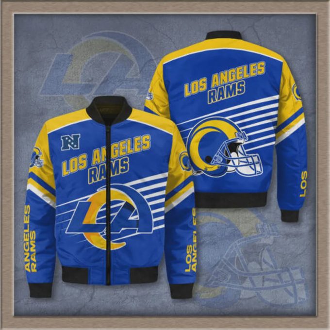 Los Angeles Rams 3D Logo Pattern Bomber Jacket – Blue And Yellow