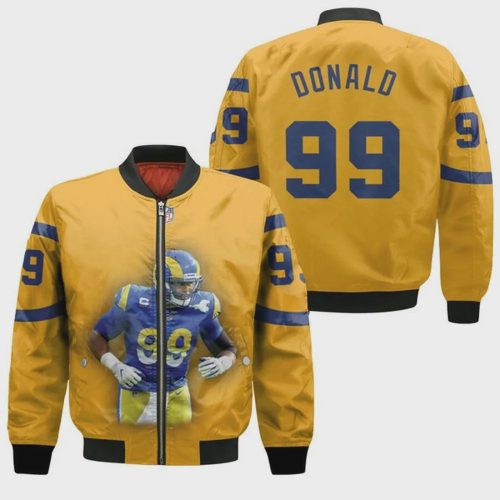 Los Angeles Rams Aaron Donald Pattern Bomber Jacket -Yellow