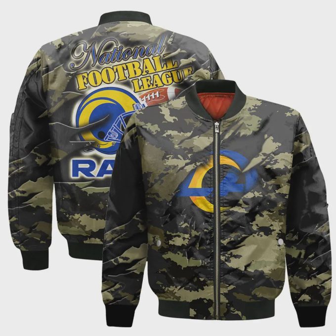 Los Angeles Rams Black Camo Pattern National Football League Unisex Bomber Jacket