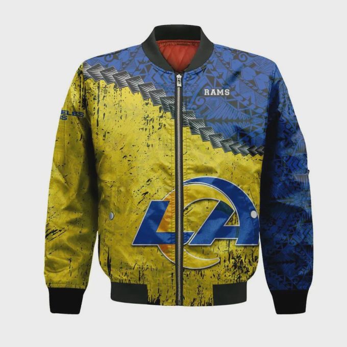 Los Angeles Rams Bomber Jacket 3D Printed Grunge Polynesian Tattoo