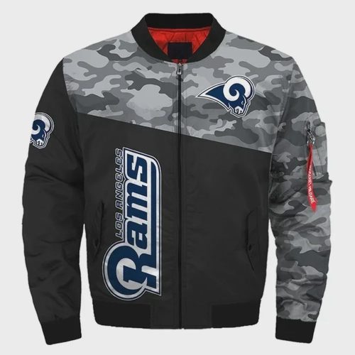 Los Angeles Rams Camo Pattern Bomber Jacket – Black And Gray