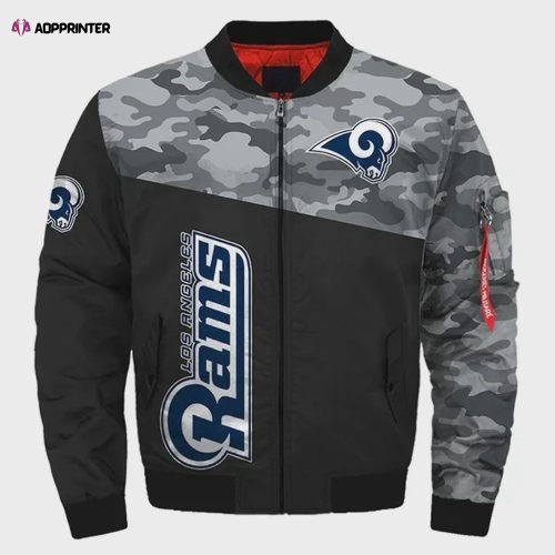 Los Angeles Rams Player Running Pattern Bomber Jacket – Navy Blue