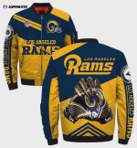 Los Angeles Rams Hands With Logo Pattern Bomber Jacket – Navy Yellow