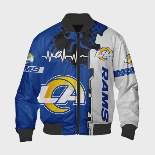 Los Angeles Rams Heart ECG Line Pattern Bomber Jacket – Blue White