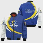 Los Angeles Rams Logo Curve Pattern Bomber Jacket – Blue White