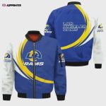 Los Angeles Rams Logo Curve Pattern Bomber Jacket – Blue White