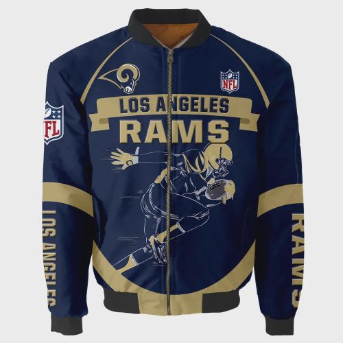 Los Angeles Rams Logo Pattern Bomber Jacket – Navy And Yellow