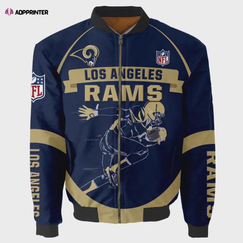 Los Angeles Rams Logo Pattern Bomber Jacket – Navy And Yellow