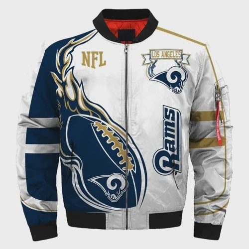 Los Angeles Rams Logo Pattern Bomber Jacket – White And Navy