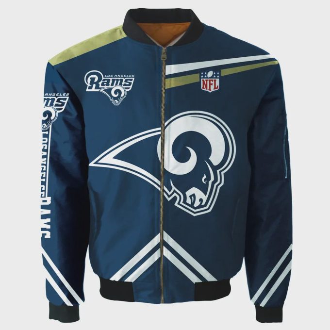 Los Angeles Rams Logo Team Pattern Bomber Jacket – Navy Blue