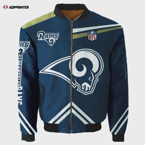 Los Angeles Rams Lightning Pattern Bomber Jacket – Navy Black