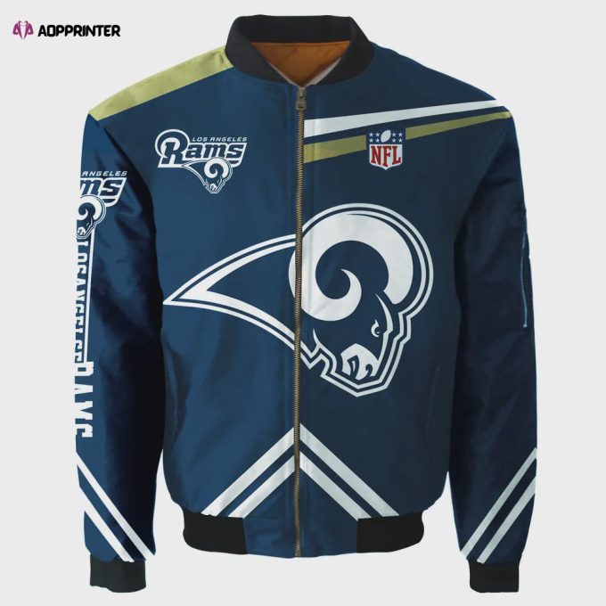 Los Angeles Rams Logo Team Pattern Bomber Jacket – Navy Blue