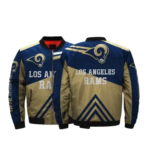 Los Angeles Rams Pattern 3D Fullprint Bomber Jacket – Navy And Dijon Color