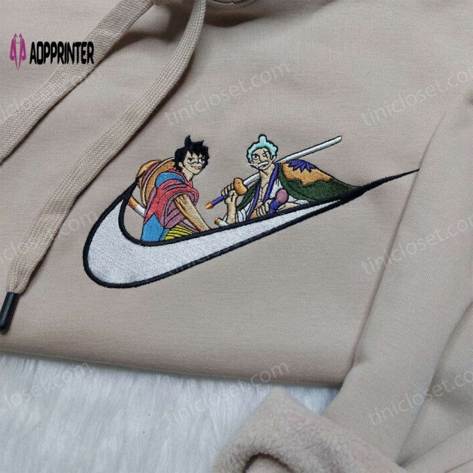 Luffy Zoro Nike Embroidered Shirt One Piece Hoodie & Custom Swoosh Sweatshirt – Stylish & Unique