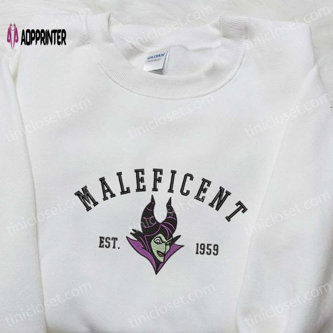 Maleficent Est 1959 Embroidered Hoodie: Disney Halloween Sweatshirt – Perfect Gift for Halloween Lovers!